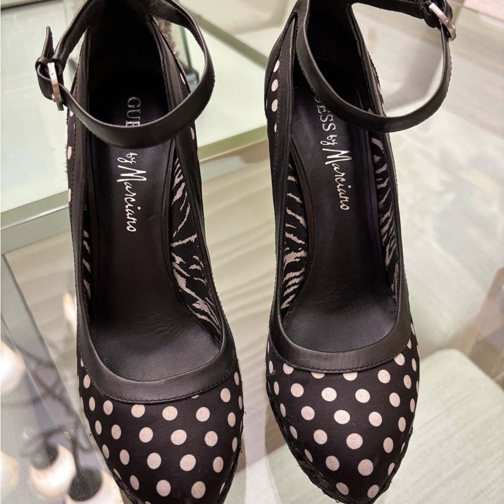 GUESS by Marciano Black and White Polka Dot Heels